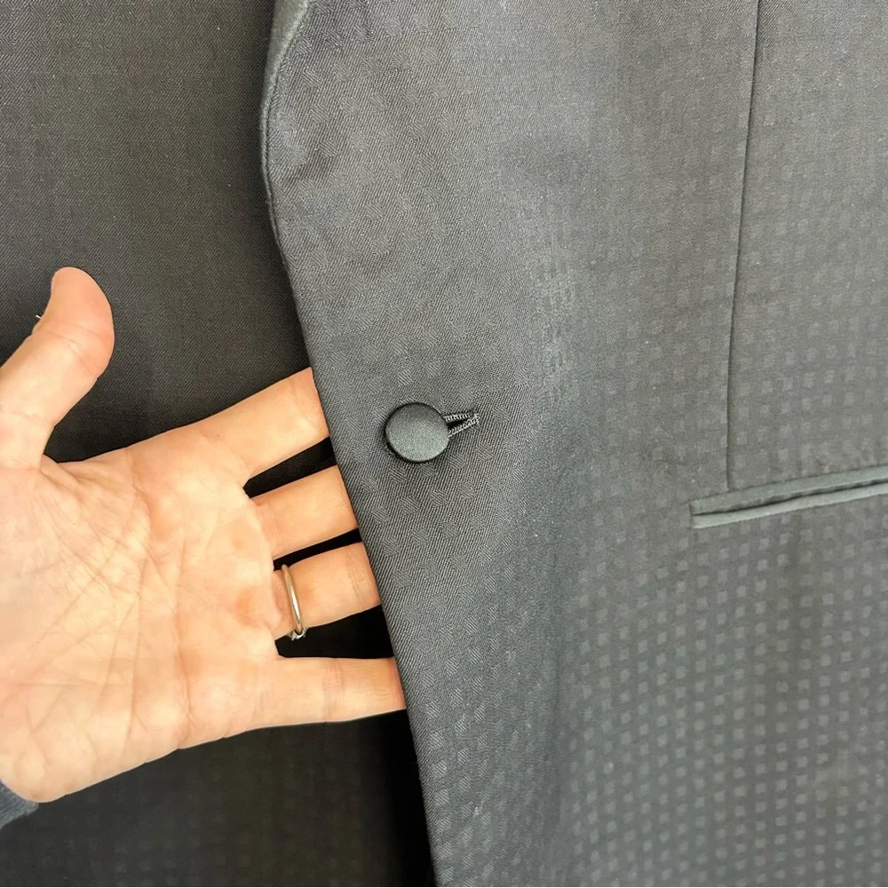 Z Zegna 100% Wool Black Blazer Sport Jacket 46 L check plaid